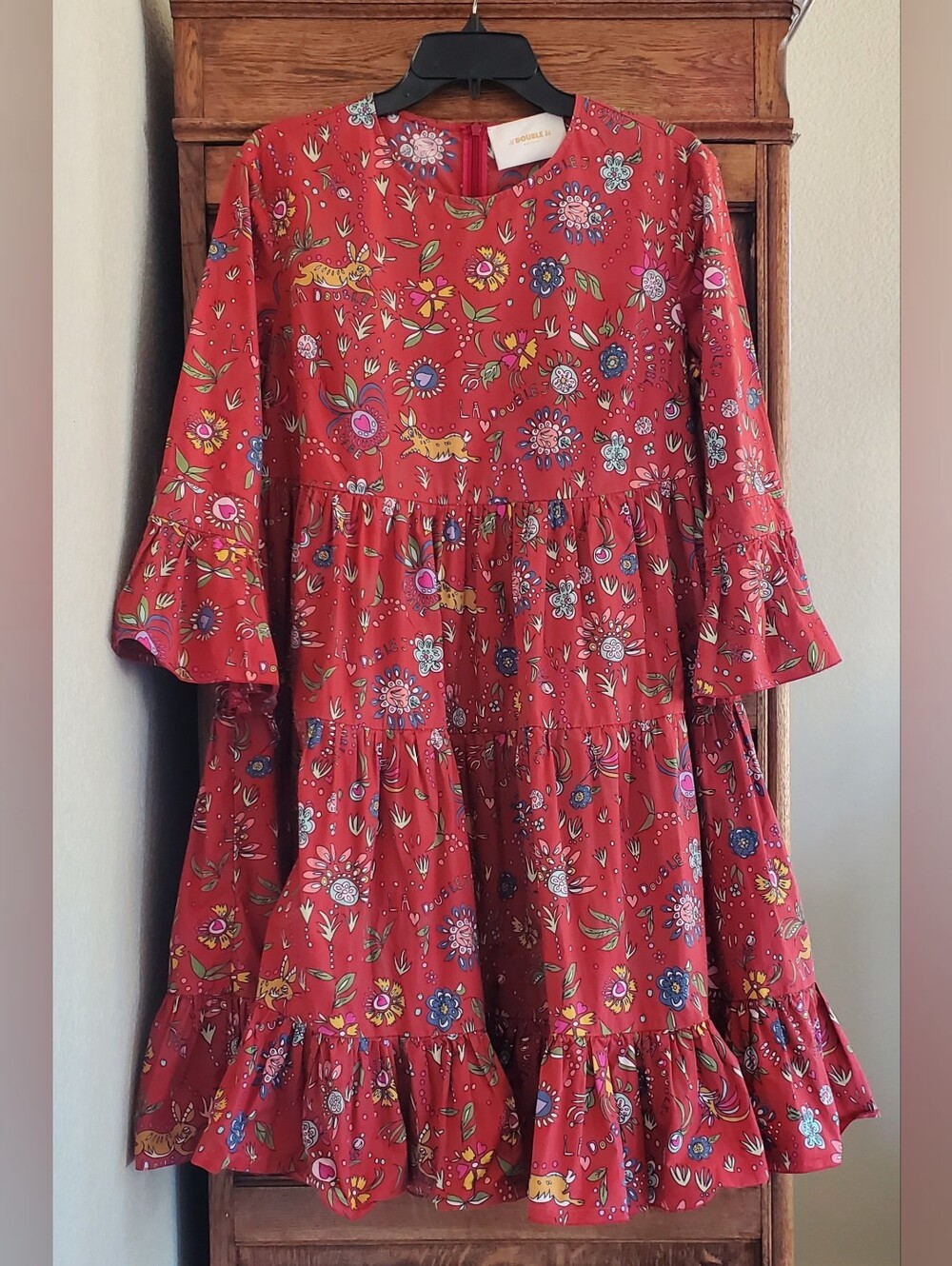 LA Double J BAMBI Tiered FLORAL SWING Mini Dress LARGE